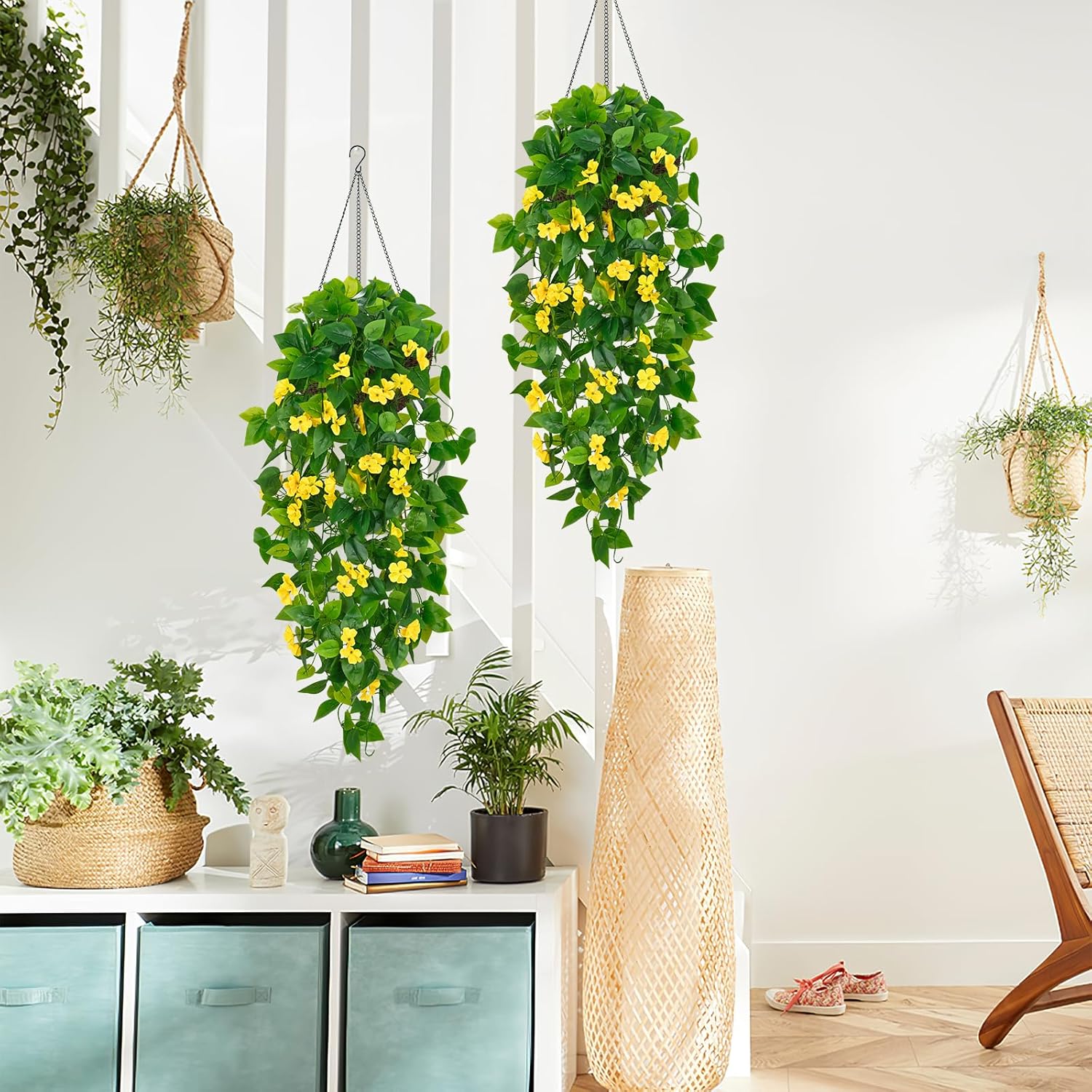Bloomfinity:  1Pcs Fake Hanging Plants, 9 Branch Artificial Hanging Plant, Lush Faux Pothos Vines for Home Room Wall Shelf Porch Outdoor Indoor Decor (No Baskets)