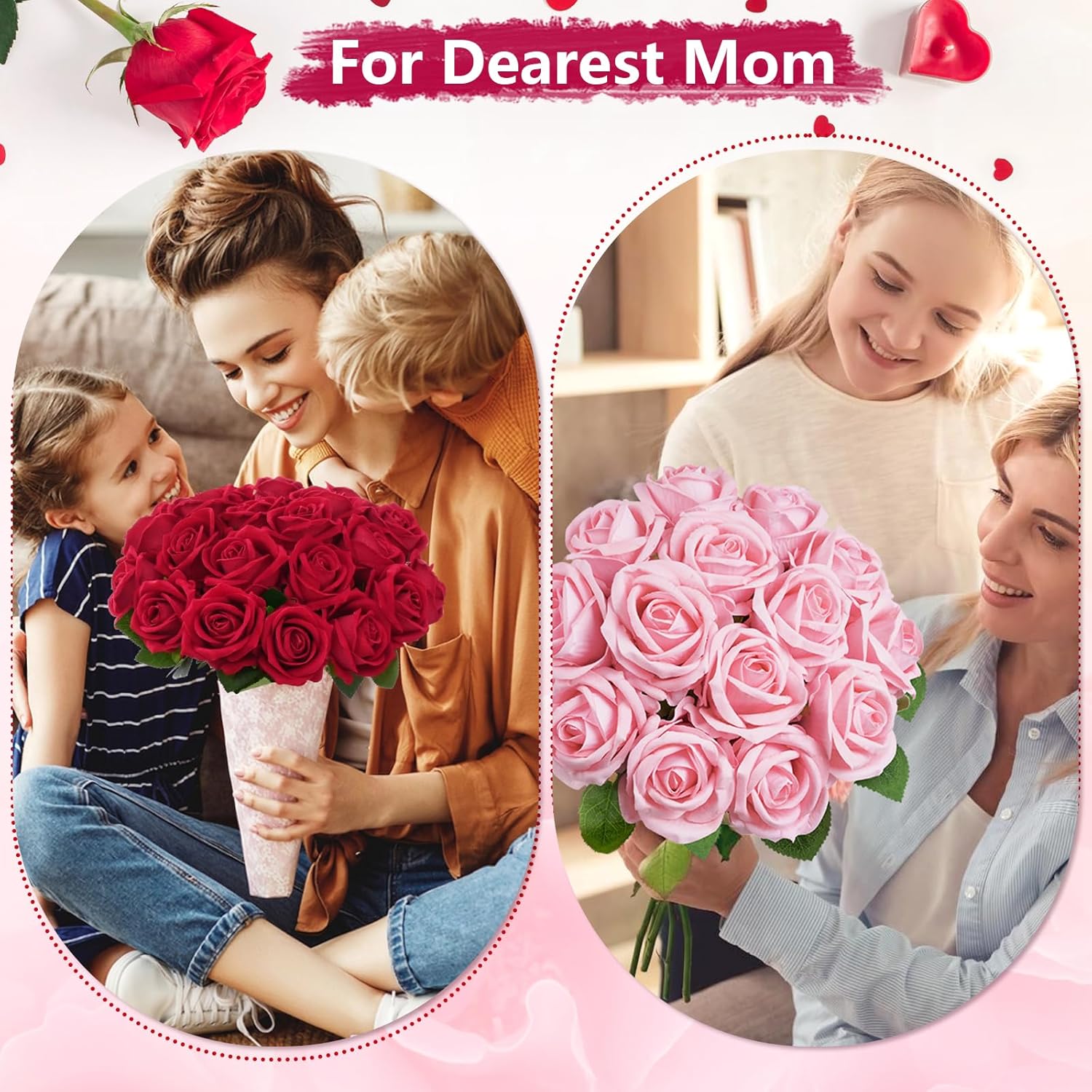 Bloomfinity:  50 Pcs Red Roses Artificial Flowers, Real Touch Velvet Roses Fake Flowers Bulk, Artificial Roses Bouquet with Long Stems Bridal DIY Wedding Party Centerpiece Decorations