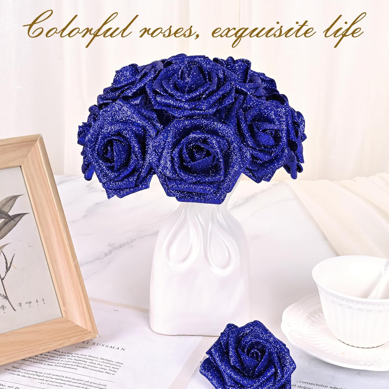 Bloomfinity: 16Pcs Artificial Flowers Fake Roses with Stems, Pink Boxed Foam Roses for DIY Bouquets Centerpieces Wedding Party Arrangement Bridal Shower Decor