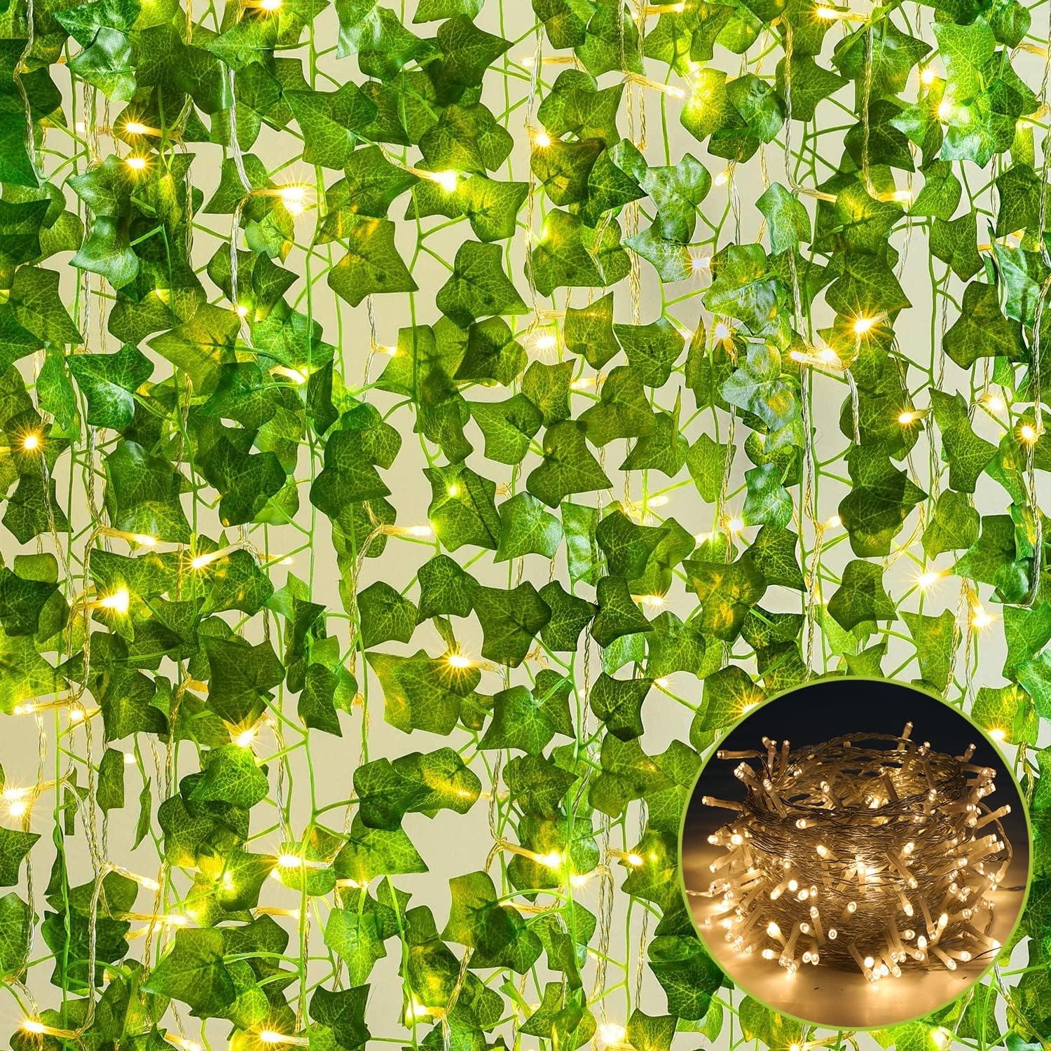 Bloomfinity:  12 Strands 84Ft Fake Vines for Bedroom with 33Ft String Lights, Cute Artificial Hanging Ivy Vines with Fake Leaves, Fake Plants for Christmas Party Garden Wall Room Decor