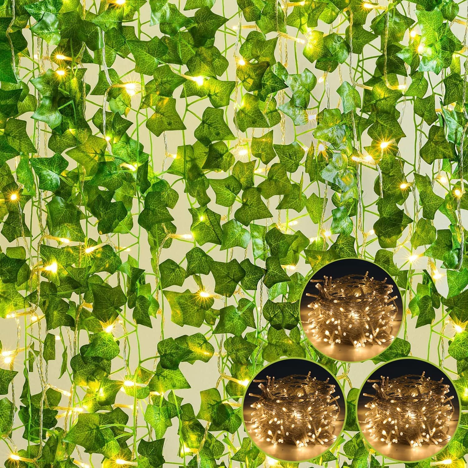 Bloomfinity:  12 Strands 84Ft Fake Vines for Bedroom with 33Ft String Lights, Cute Artificial Hanging Ivy Vines with Fake Leaves, Fake Plants for Christmas Party Garden Wall Room Decor