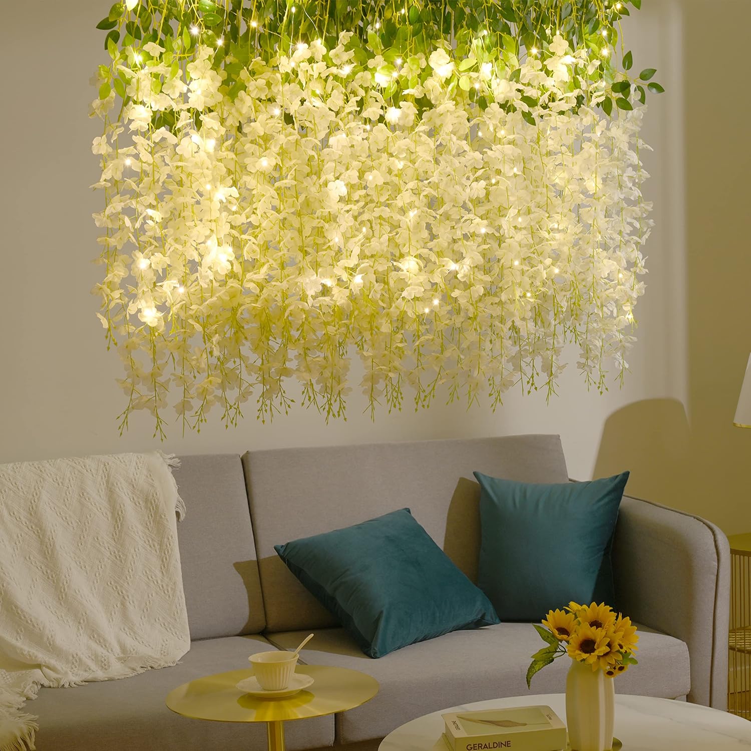 Bloomfinity:  36Pcs White & Purple Fake Wisteria Hanging Flowers, 3.6Ft/Pcs Artificial Wisteria Garland, Hanging Flowers for Wedding Party Home Backdrop Wall Decoration