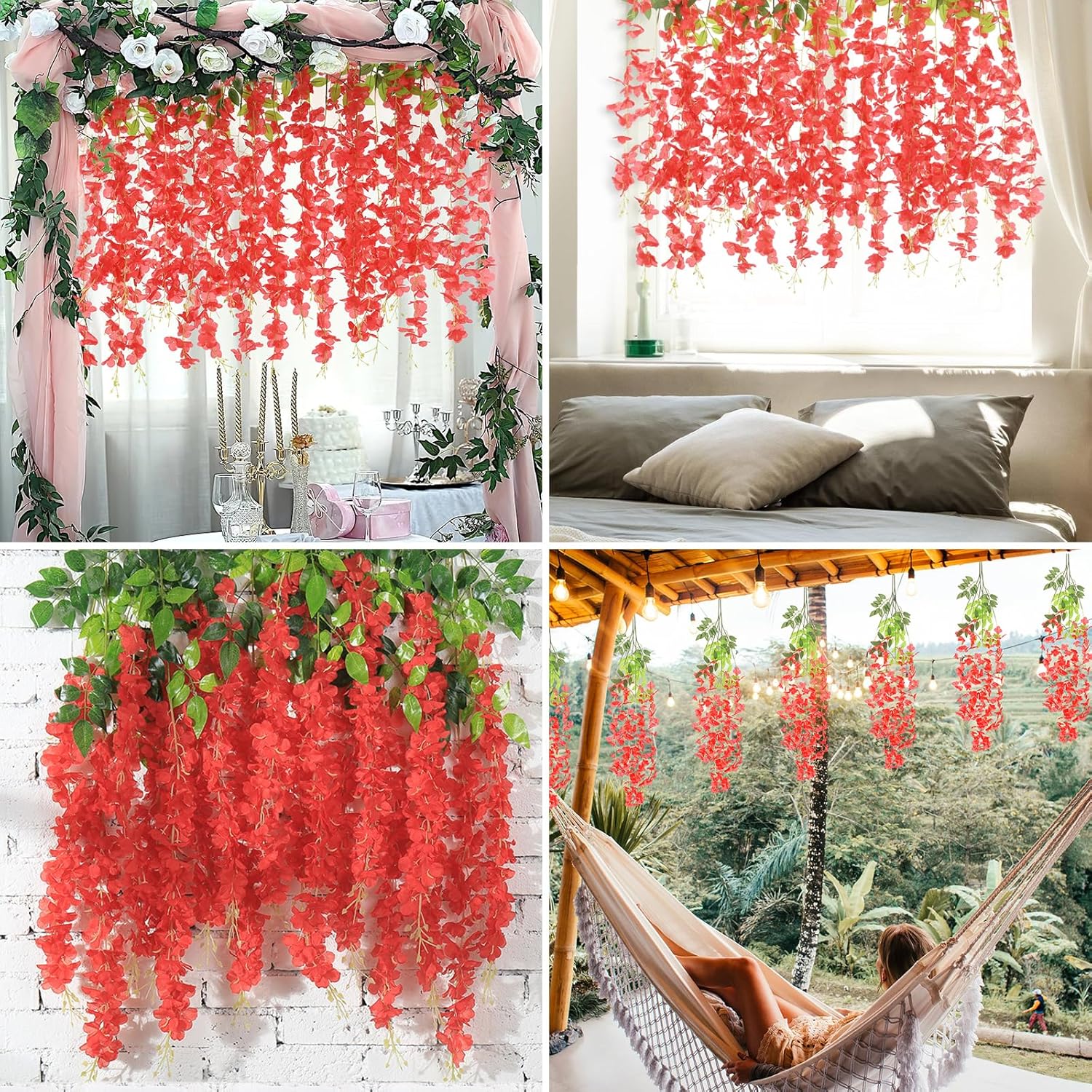 Bloomfinity:  36Pcs White & Purple Fake Wisteria Hanging Flowers, 3.6Ft/Pcs Artificial Wisteria Garland, Hanging Flowers for Wedding Party Home Backdrop Wall Decoration