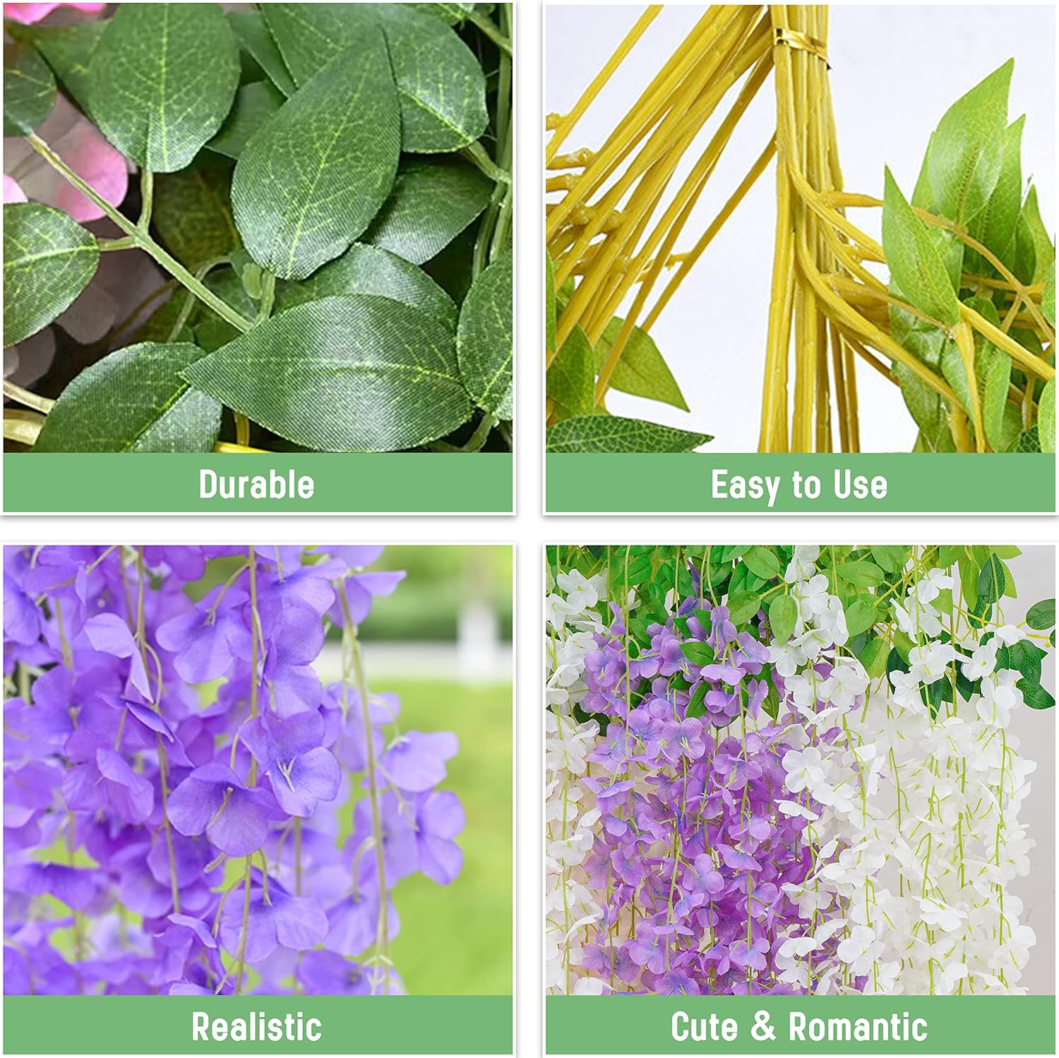 Bloomfinity:  36Pcs White & Purple Fake Wisteria Hanging Flowers, 3.6Ft/Pcs Artificial Wisteria Garland, Hanging Flowers for Wedding Party Home Backdrop Wall Decoration