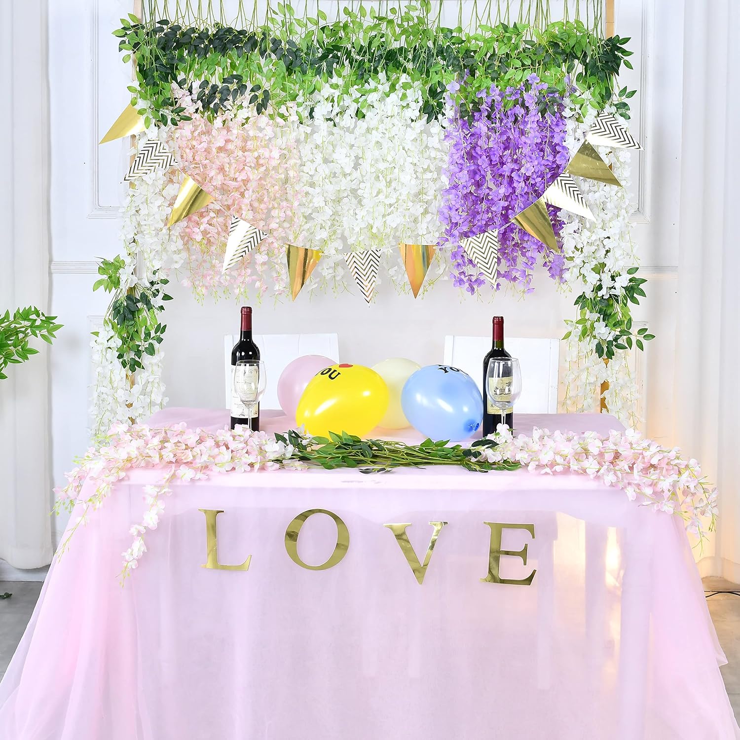 Bloomfinity:  36Pcs White & Purple Fake Wisteria Hanging Flowers, 3.6Ft/Pcs Artificial Wisteria Garland, Hanging Flowers for Wedding Party Home Backdrop Wall Decoration