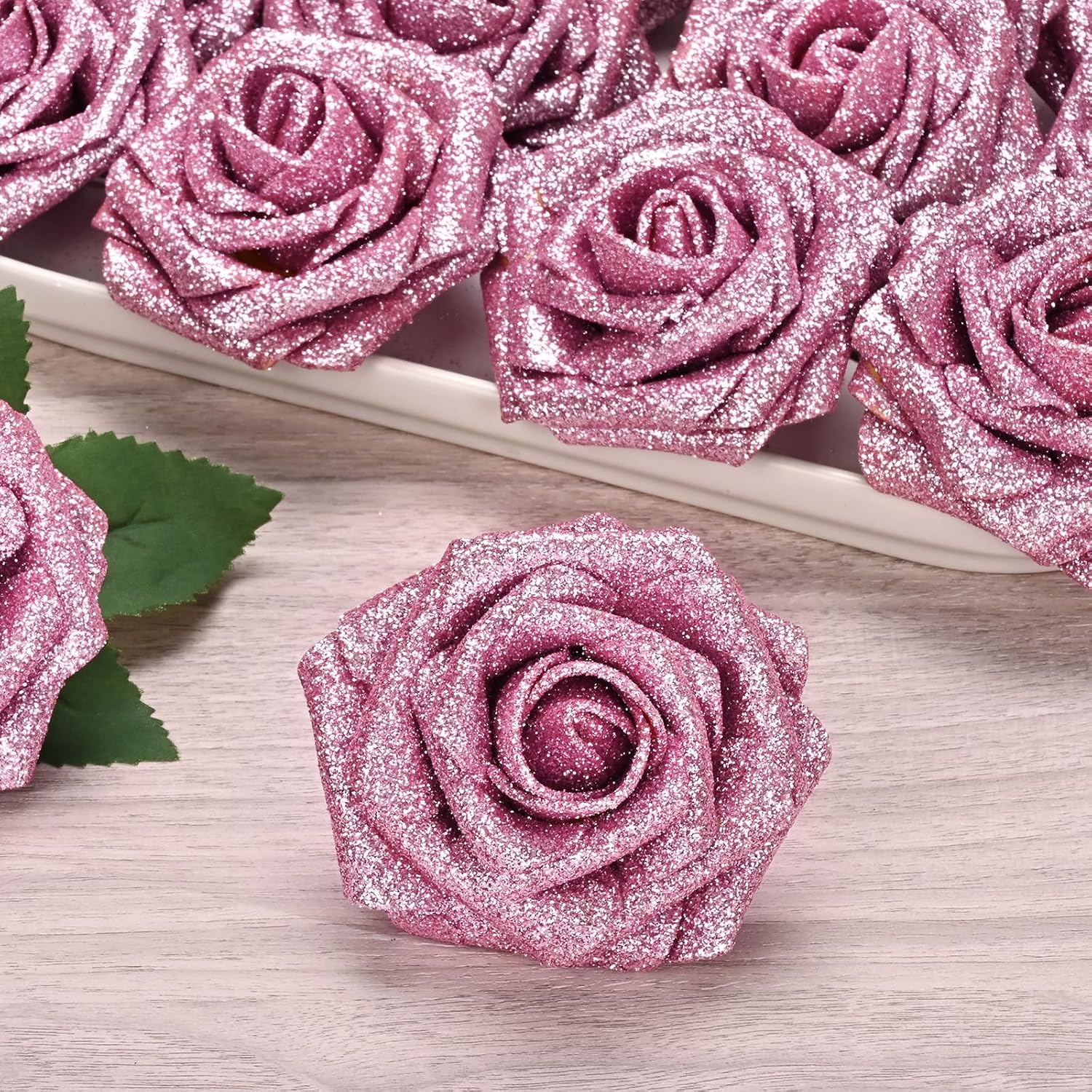 Bloomfinity: 16Pcs Artificial Flowers Fake Roses with Stems, Pink Boxed Foam Roses for DIY Bouquets Centerpieces Wedding Party Arrangement Bridal Shower Decor