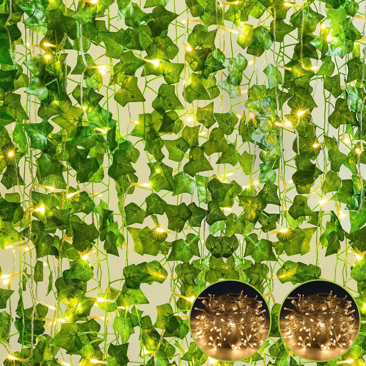 Bloomfinity:  12 Strands 84Ft Fake Vines for Bedroom with 33Ft String Lights, Cute Artificial Hanging Ivy Vines with Fake Leaves, Fake Plants for Christmas Party Garden Wall Room Decor