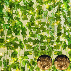 Bloomfinity:  12 Strands 84Ft Fake Vines for Bedroom with 33Ft String Lights, Cute Artificial Hanging Ivy Vines with Fake Leaves, Fake Plants for Christmas Party Garden Wall Room Decor