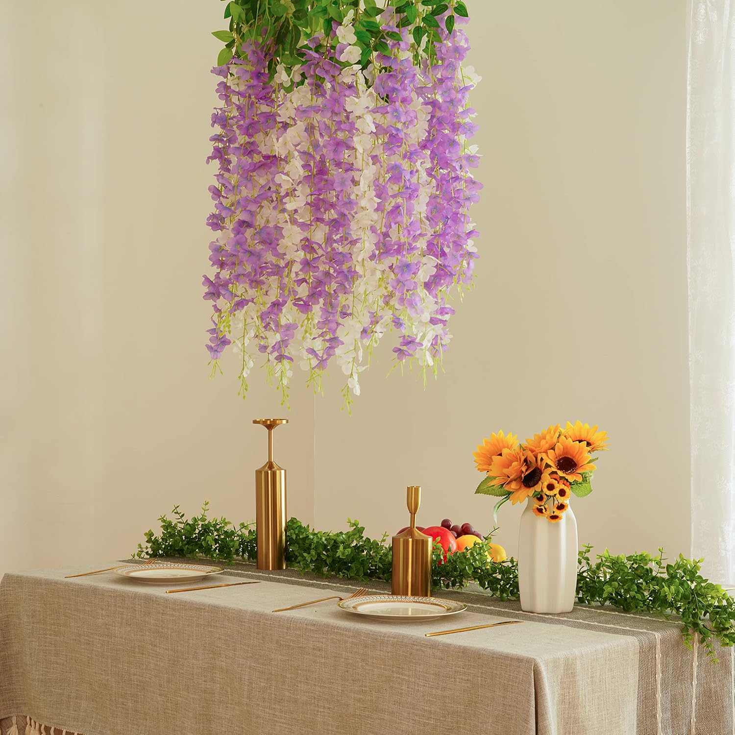 Bloomfinity:  36Pcs White & Purple Fake Wisteria Hanging Flowers, 3.6Ft/Pcs Artificial Wisteria Garland, Hanging Flowers for Wedding Party Home Backdrop Wall Decoration