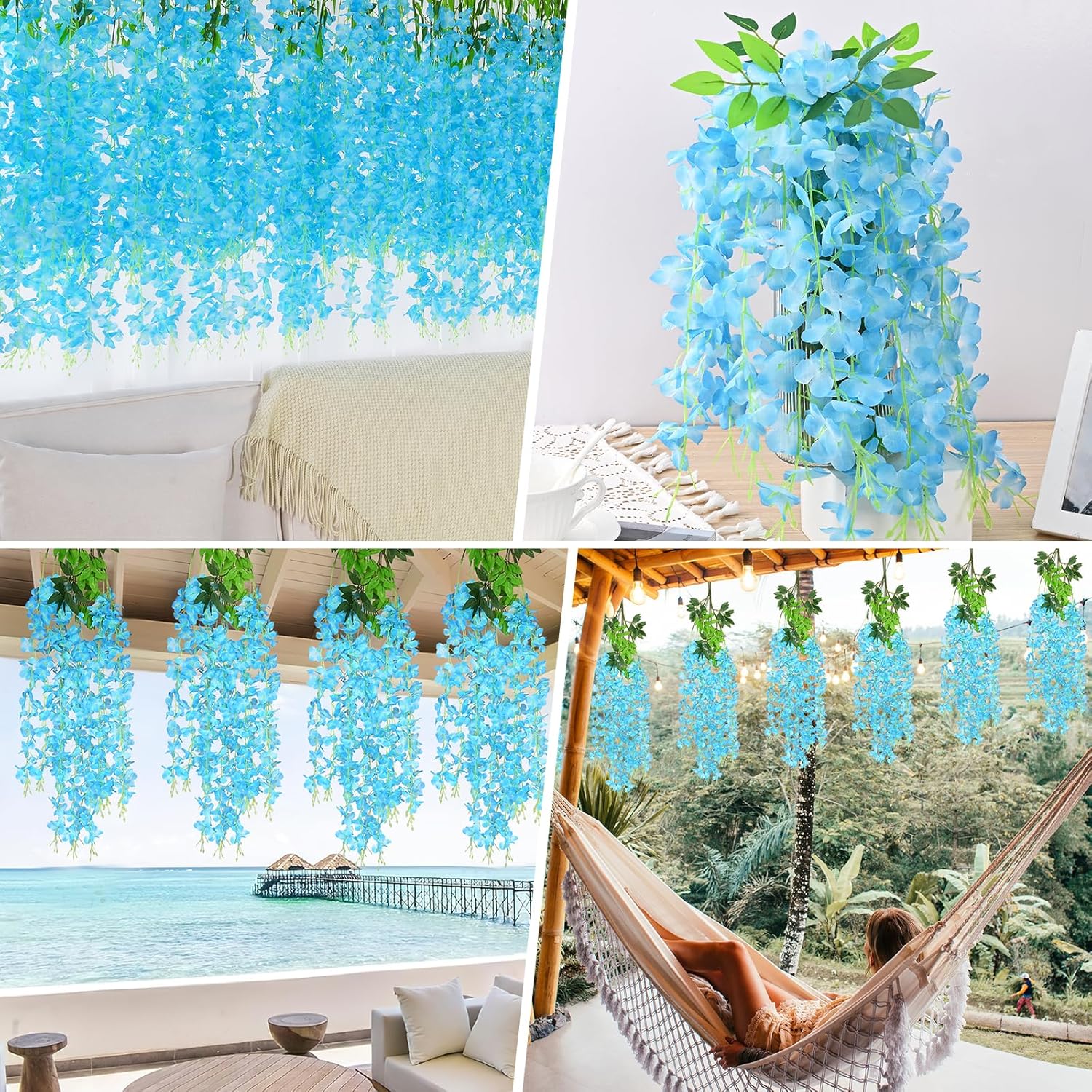 Bloomfinity:  36Pcs White & Purple Fake Wisteria Hanging Flowers, 3.6Ft/Pcs Artificial Wisteria Garland, Hanging Flowers for Wedding Party Home Backdrop Wall Decoration