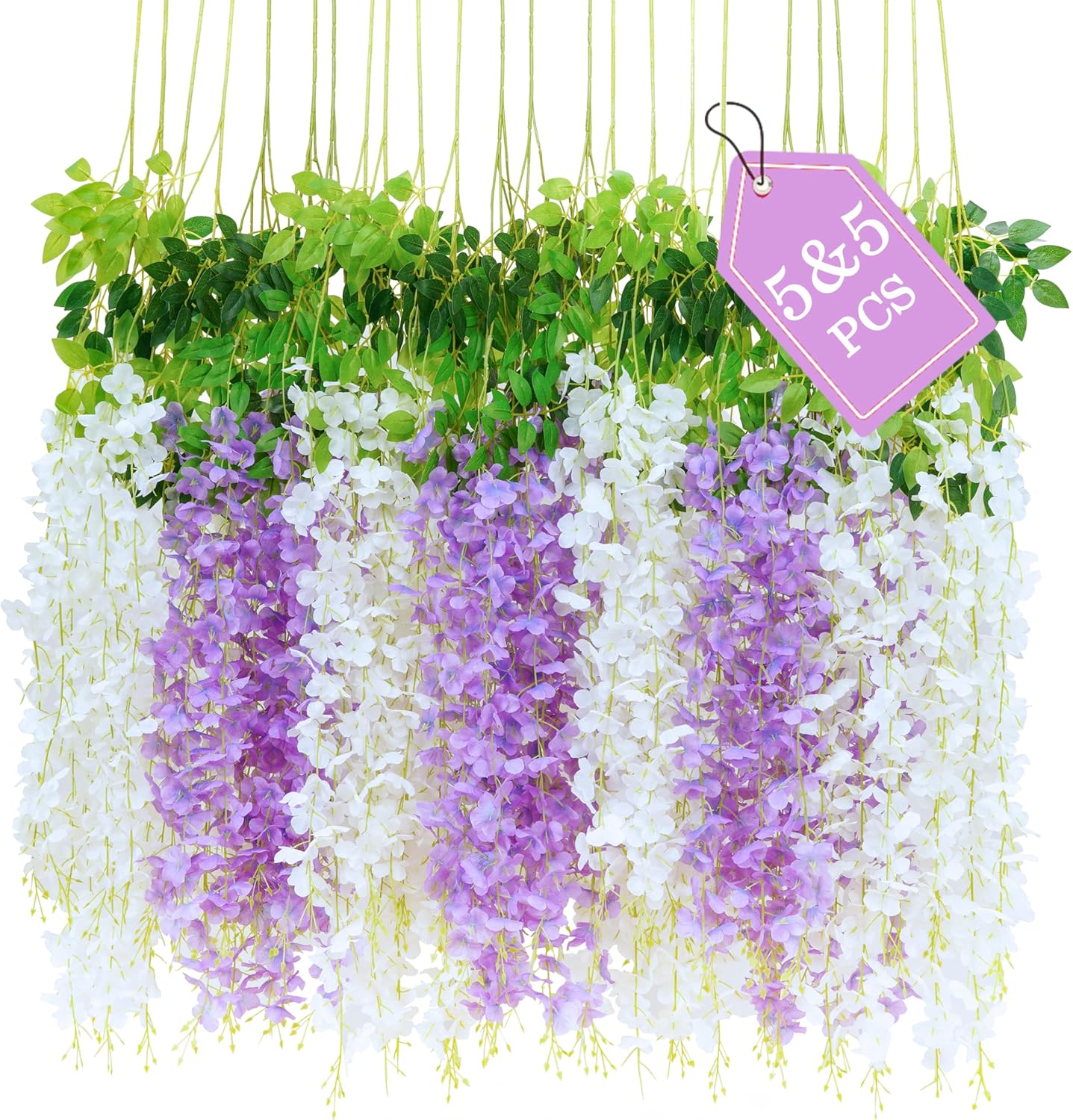 Bloomfinity:  36Pcs White & Purple Fake Wisteria Hanging Flowers, 3.6Ft/Pcs Artificial Wisteria Garland, Hanging Flowers for Wedding Party Home Backdrop Wall Decoration