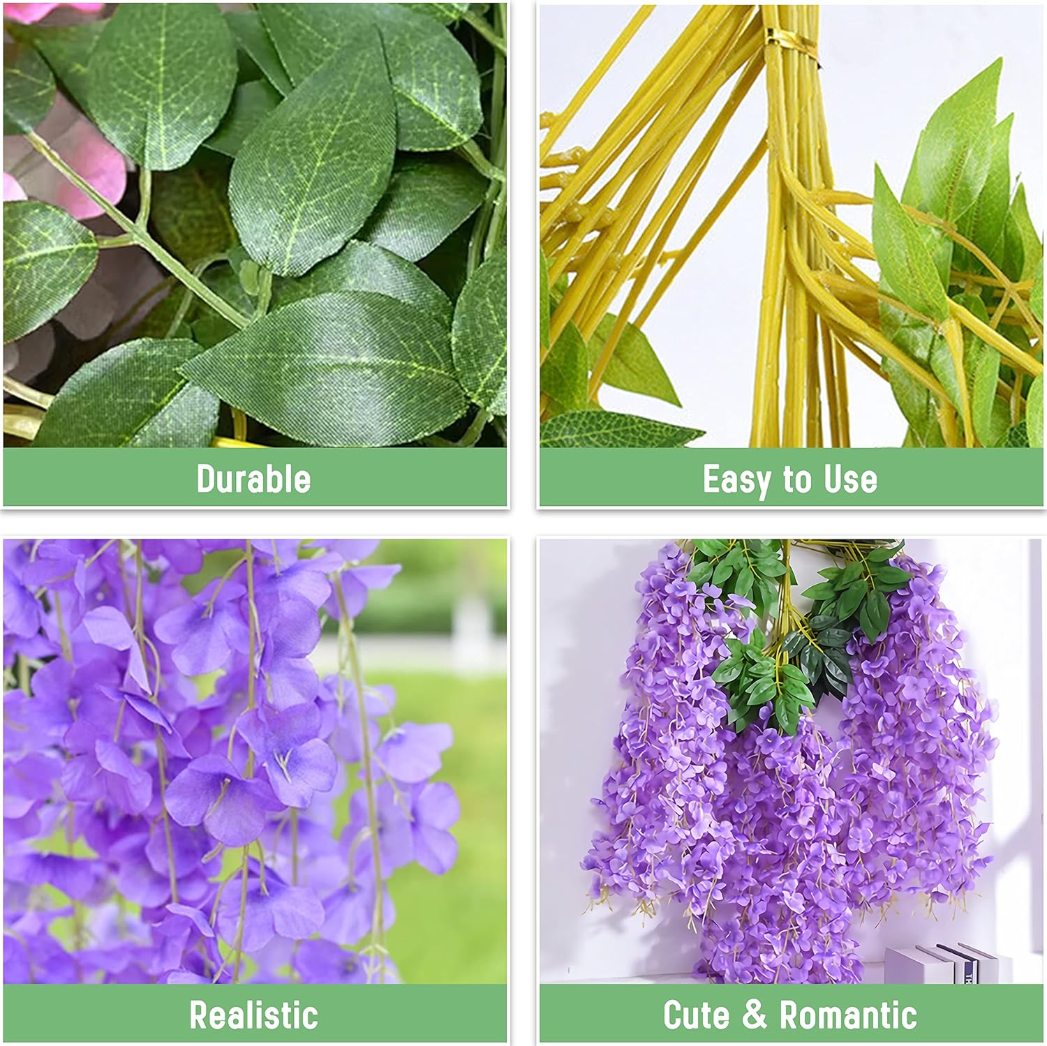 Bloomfinity:  36Pcs White & Purple Fake Wisteria Hanging Flowers, 3.6Ft/Pcs Artificial Wisteria Garland, Hanging Flowers for Wedding Party Home Backdrop Wall Decoration