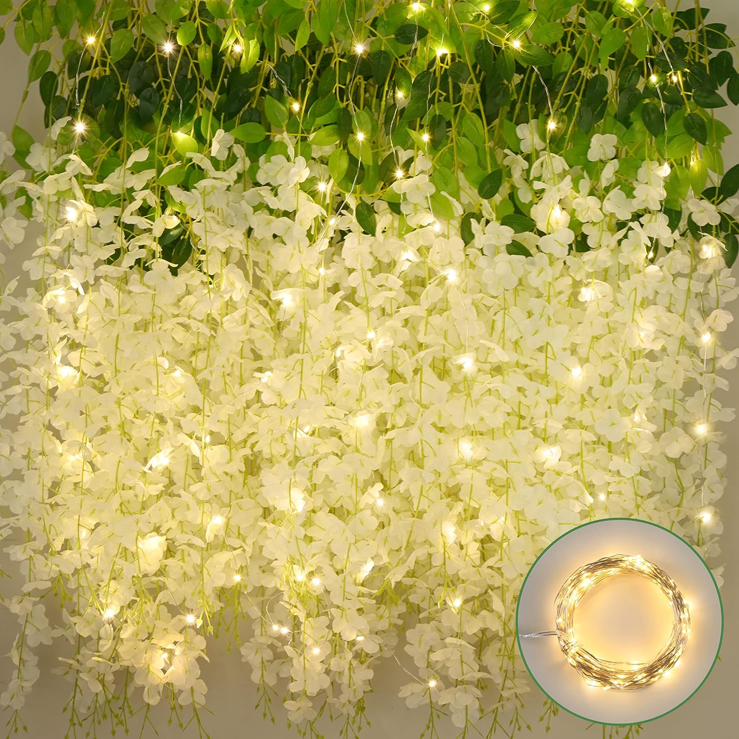 Bloomfinity:  36Pcs White & Purple Fake Wisteria Hanging Flowers, 3.6Ft/Pcs Artificial Wisteria Garland, Hanging Flowers for Wedding Party Home Backdrop Wall Decoration