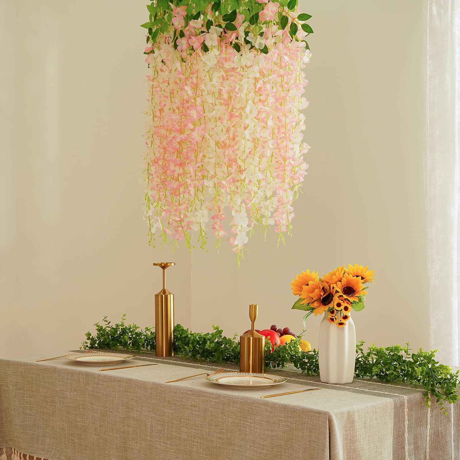 Bloomfinity:  36Pcs White & Purple Fake Wisteria Hanging Flowers, 3.6Ft/Pcs Artificial Wisteria Garland, Hanging Flowers for Wedding Party Home Backdrop Wall Decoration
