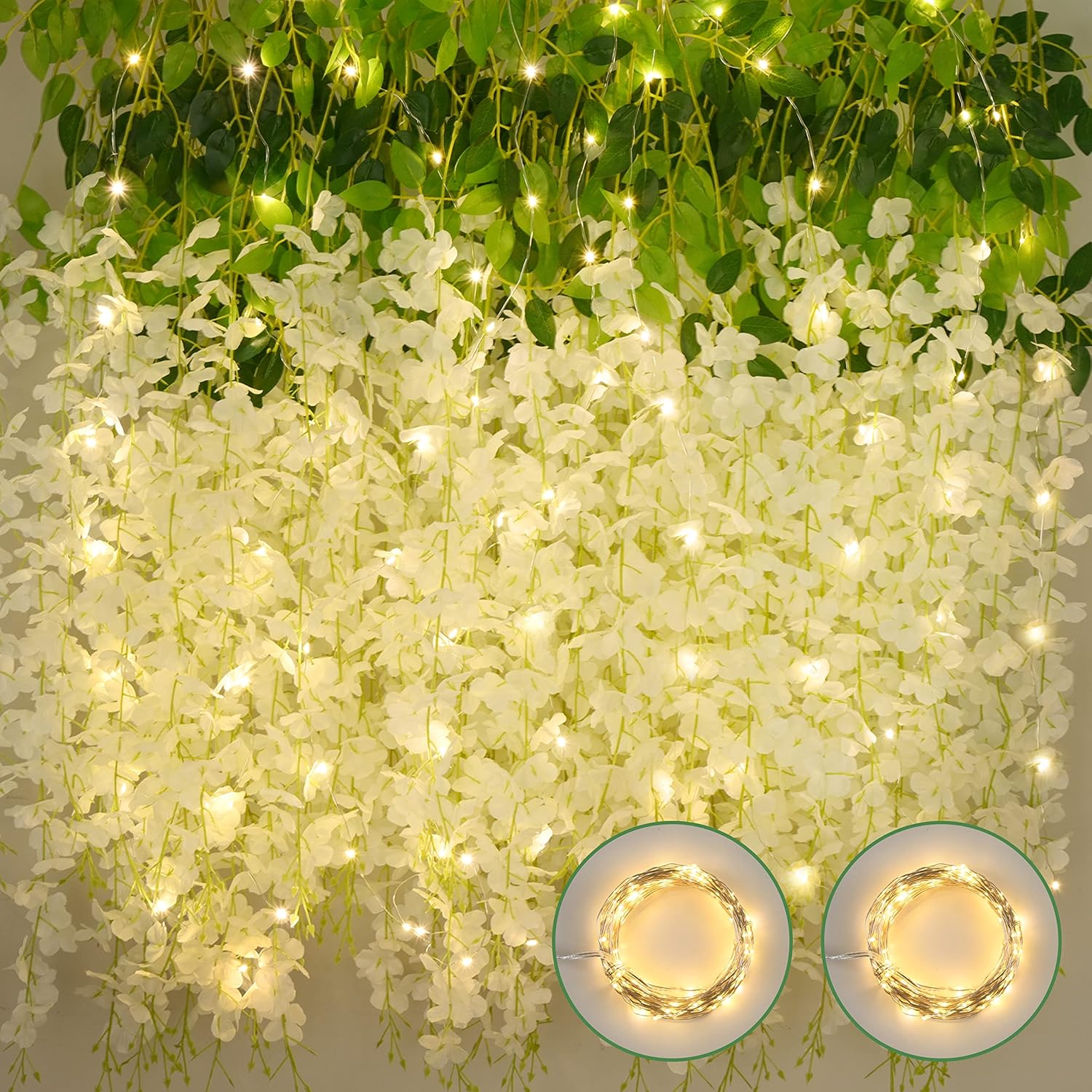 Bloomfinity:  36Pcs White & Purple Fake Wisteria Hanging Flowers, 3.6Ft/Pcs Artificial Wisteria Garland, Hanging Flowers for Wedding Party Home Backdrop Wall Decoration