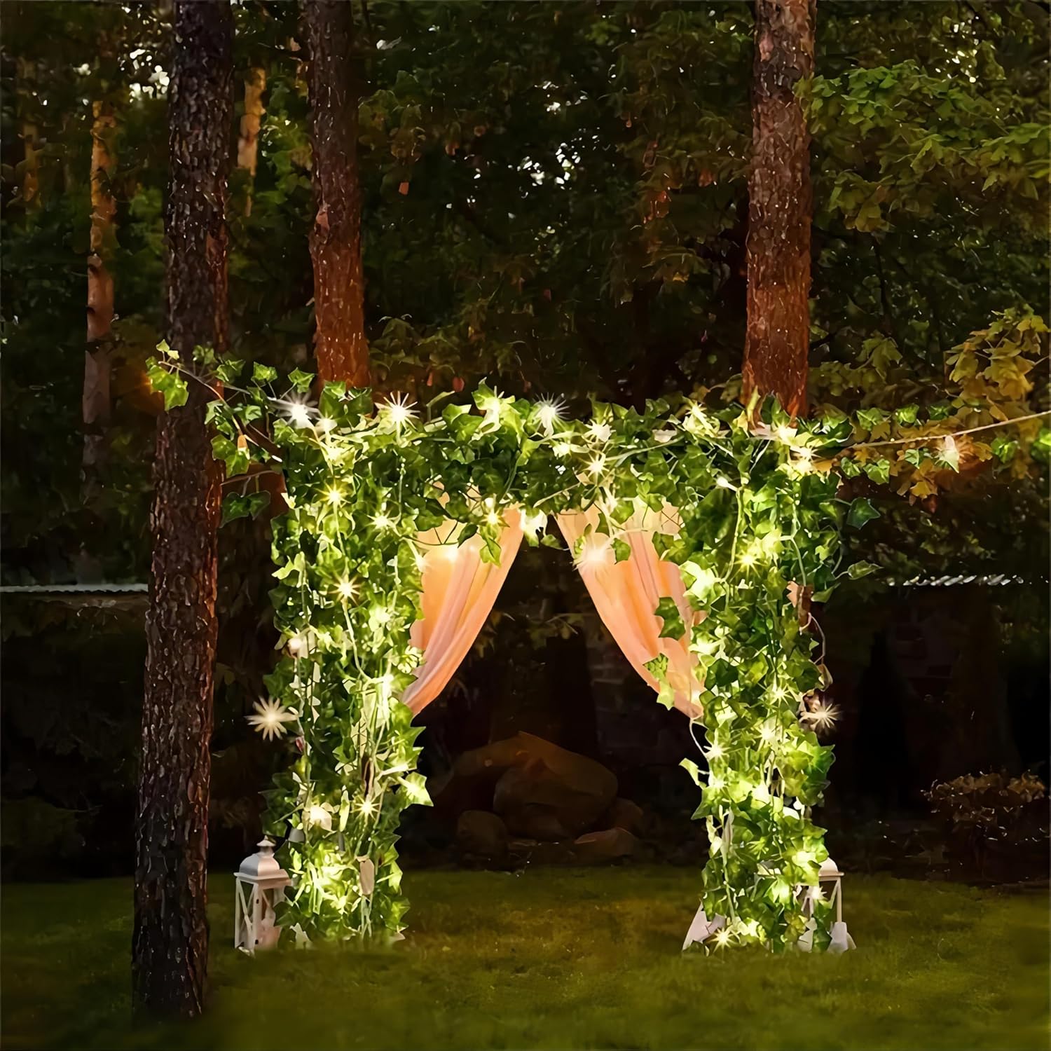 Bloomfinity:  12 Strands 84Ft Fake Vines for Bedroom with 33Ft String Lights, Cute Artificial Hanging Ivy Vines with Fake Leaves, Fake Plants for Christmas Party Garden Wall Room Decor