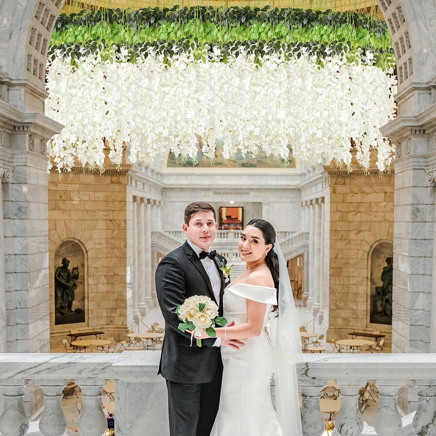Bloomfinity:  36Pcs White & Purple Fake Wisteria Hanging Flowers, 3.6Ft/Pcs Artificial Wisteria Garland, Hanging Flowers for Wedding Party Home Backdrop Wall Decoration