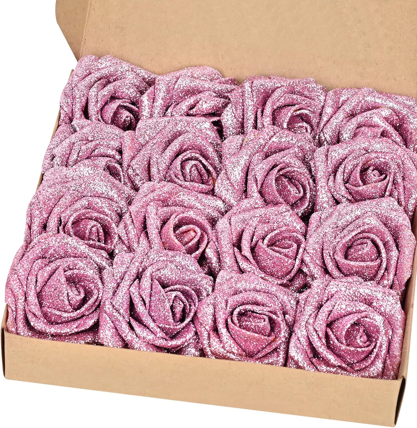 Bloomfinity: 16Pcs Artificial Flowers Fake Roses with Stems, Pink Boxed Foam Roses for DIY Bouquets Centerpieces Wedding Party Arrangement Bridal Shower Decor